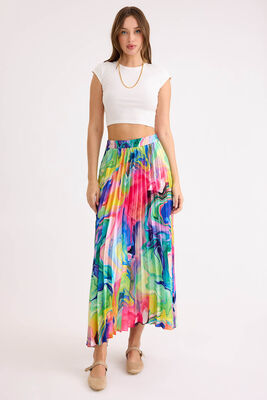 VİTRİN - Batik Desen Piliseli Midi Boy Etek