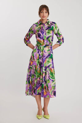 VİTRİN - Batik Desen Uzun Kol Kuşaklı Elbise (1)