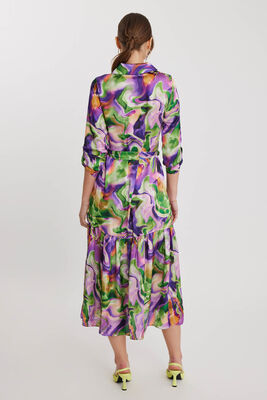 Batik Desen Uzun Kol Kuşaklı Elbise - Thumbnail (4)