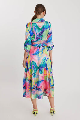 Batik Desen Uzun Kol Kuşaklı Elbise - Thumbnail (9)