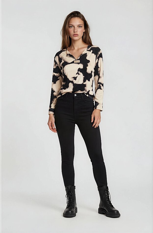 Batik Desen Uzun Kol Parlak Bluz (1)