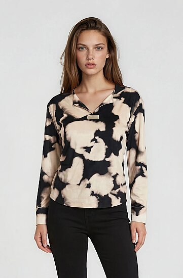 Batik Desen Uzun Kol Parlak Bluz