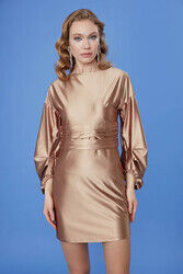 Bel Kısmı Büzgülü Saten Elbise - 30