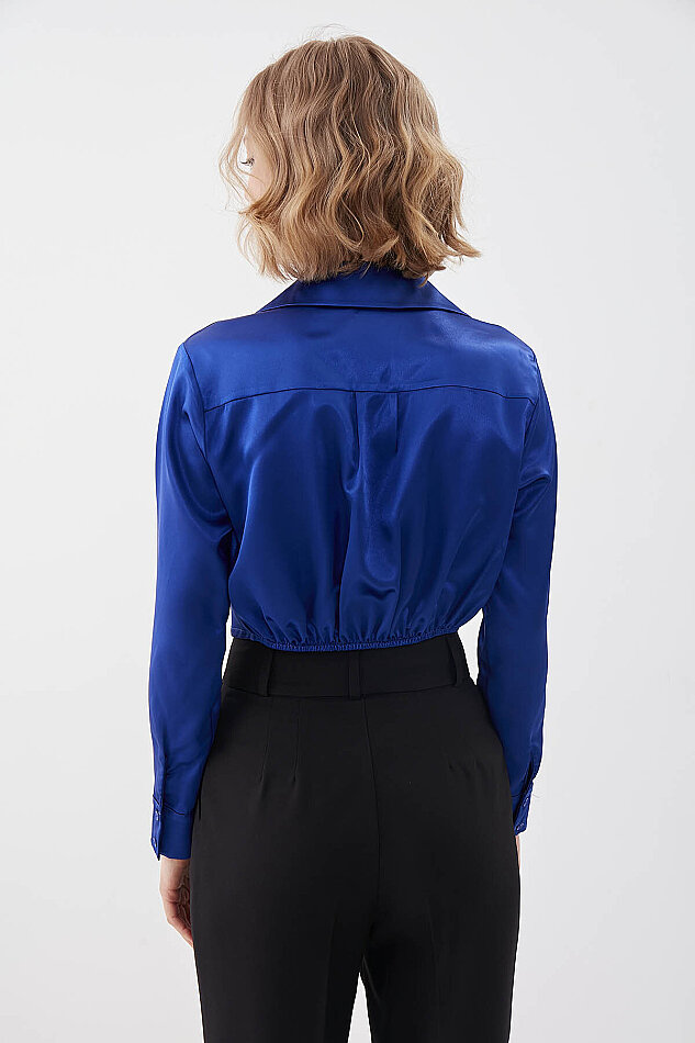 Bel Kısmı Detaylı Crop Saten Bluz - 26