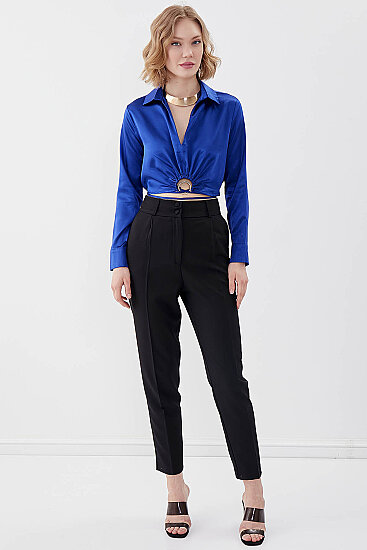 Bel Kısmı Detaylı Crop Saten Bluz - 22