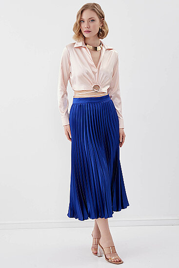 Bel Kısmı Detaylı Crop Saten Bluz - 32