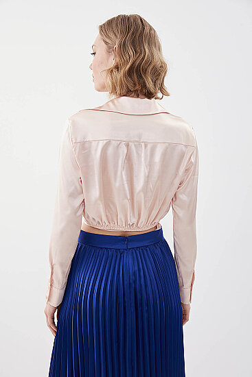 Bel Kısmı Detaylı Crop Saten Bluz - 37
