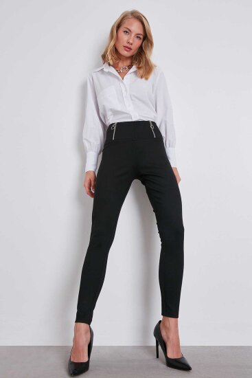 Belde Fermuar Detaylı Yüksek Bel Tayt - 3