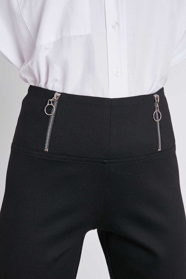 Belde Fermuar Detaylı Yüksek Bel Tayt - 2