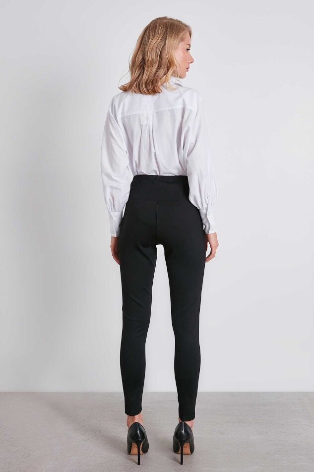 Belde Fermuar Detaylı Yüksek Bel Tayt - 5