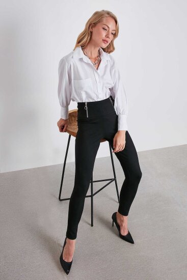 Belde Fermuar Detaylı Yüksek Bel Tayt - 6