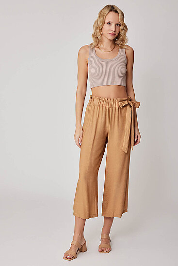 Belde Kuşak Detaylı Geniş Paça Pantolon - 1