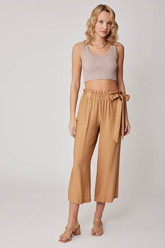 Belde Kuşak Detaylı Geniş Paça Pantolon - 1
