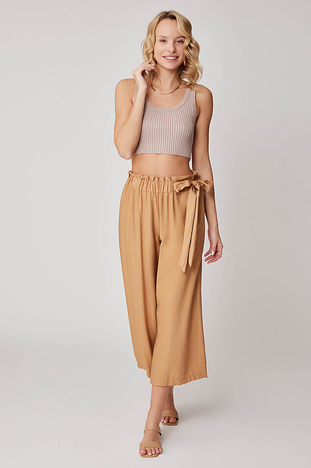 Belde Kuşak Detaylı Geniş Paça Pantolon - 3