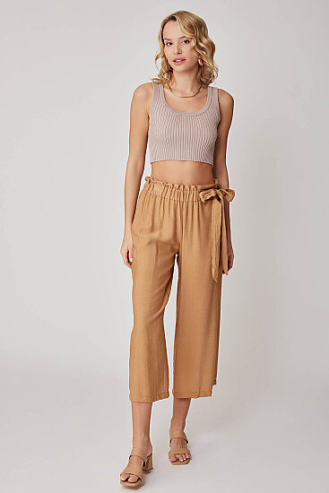 Belde Kuşak Detaylı Geniş Paça Pantolon - 4