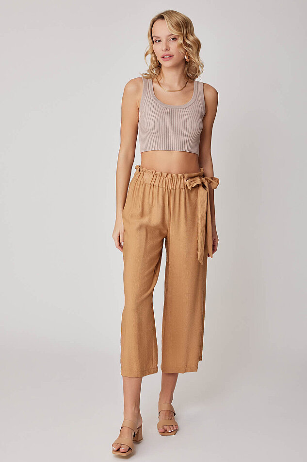 Belde Kuşak Detaylı Geniş Paça Pantolon - 4