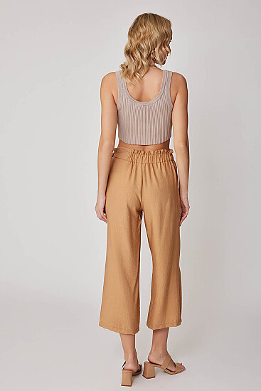 Belde Kuşak Detaylı Geniş Paça Pantolon - 5