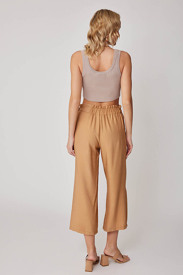 Belde Kuşak Detaylı Geniş Paça Pantolon - 5