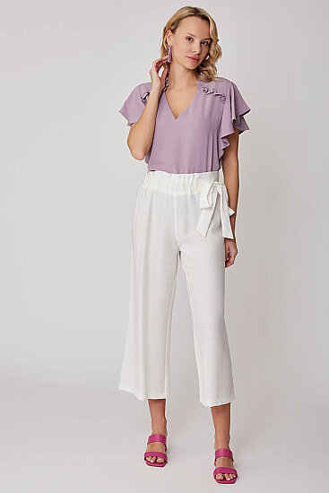 Belde Kuşak Detaylı Geniş Paça Pantolon - 7