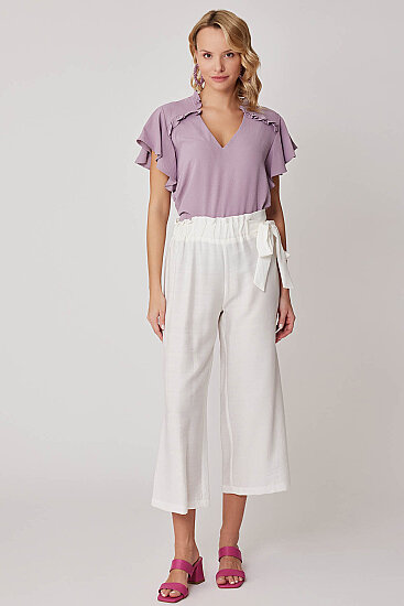 Belde Kuşak Detaylı Geniş Paça Pantolon - 8