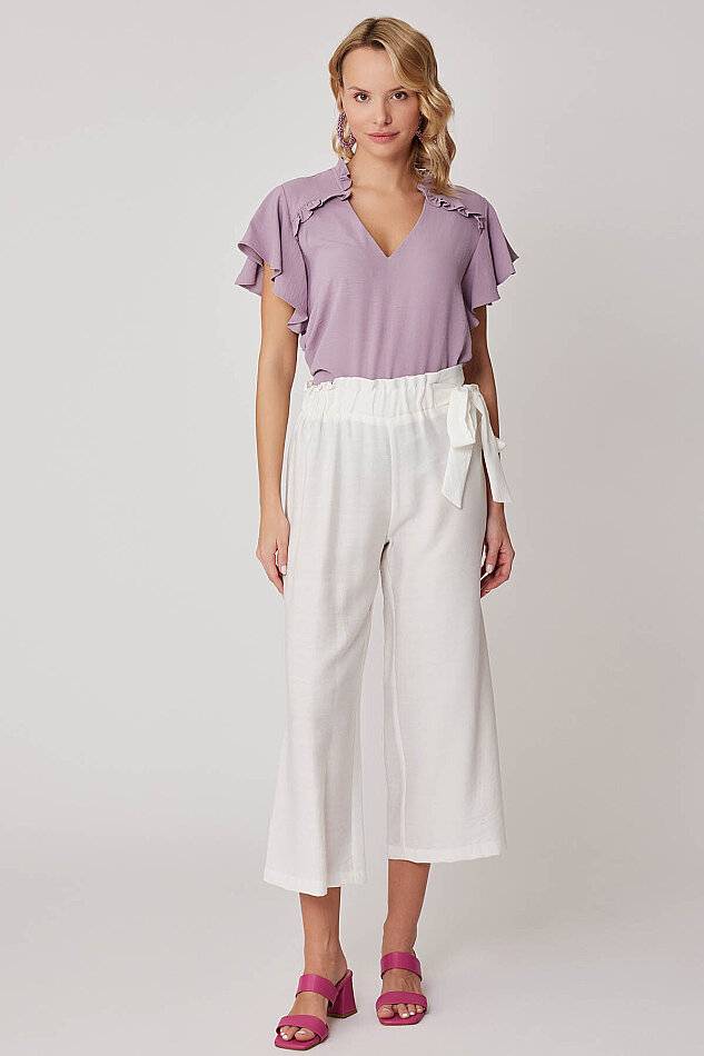 Belde Kuşak Detaylı Geniş Paça Pantolon - 8