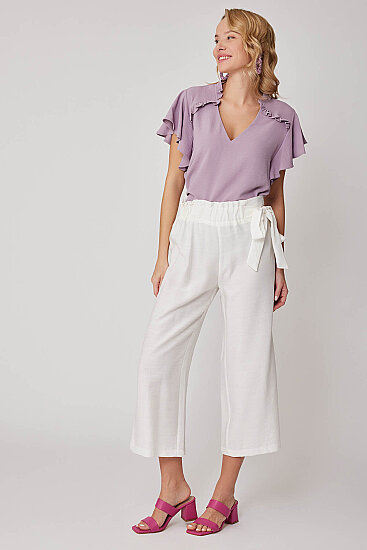 Belde Kuşak Detaylı Geniş Paça Pantolon - 9
