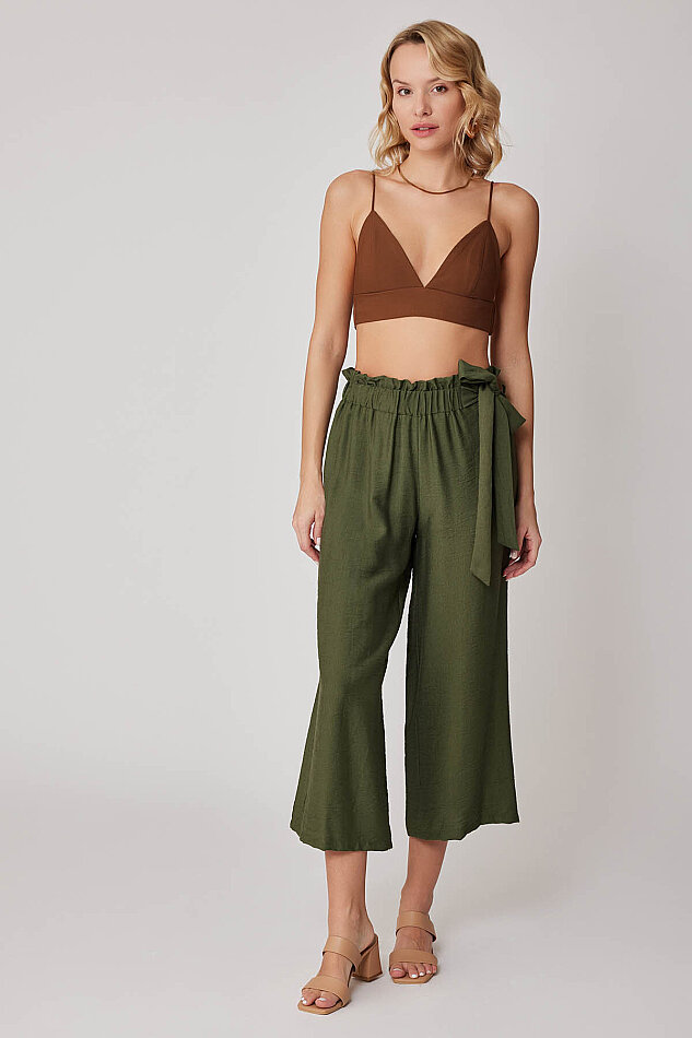 Belde Kuşak Detaylı Geniş Paça Pantolon - 13