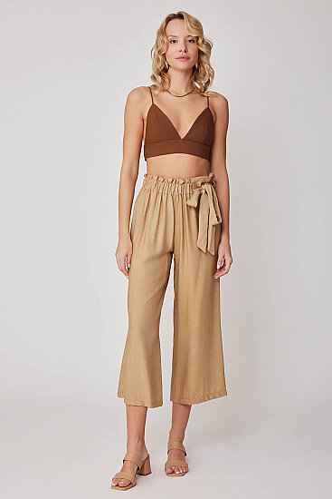Belde Kuşak Detaylı Geniş Paça Pantolon - 19