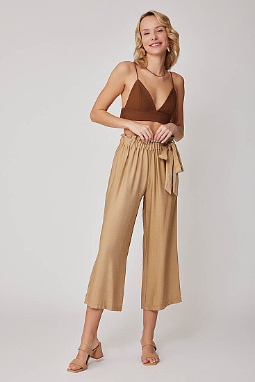 Belde Kuşak Detaylı Geniş Paça Pantolon - 22