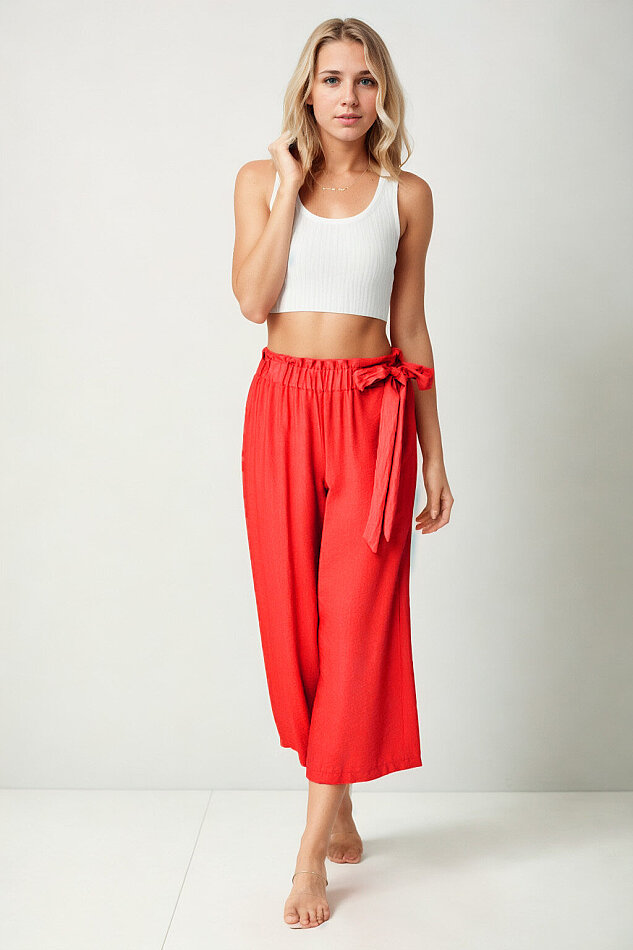 Belde Kuşak Detaylı Geniş Paça Pantolon - 26