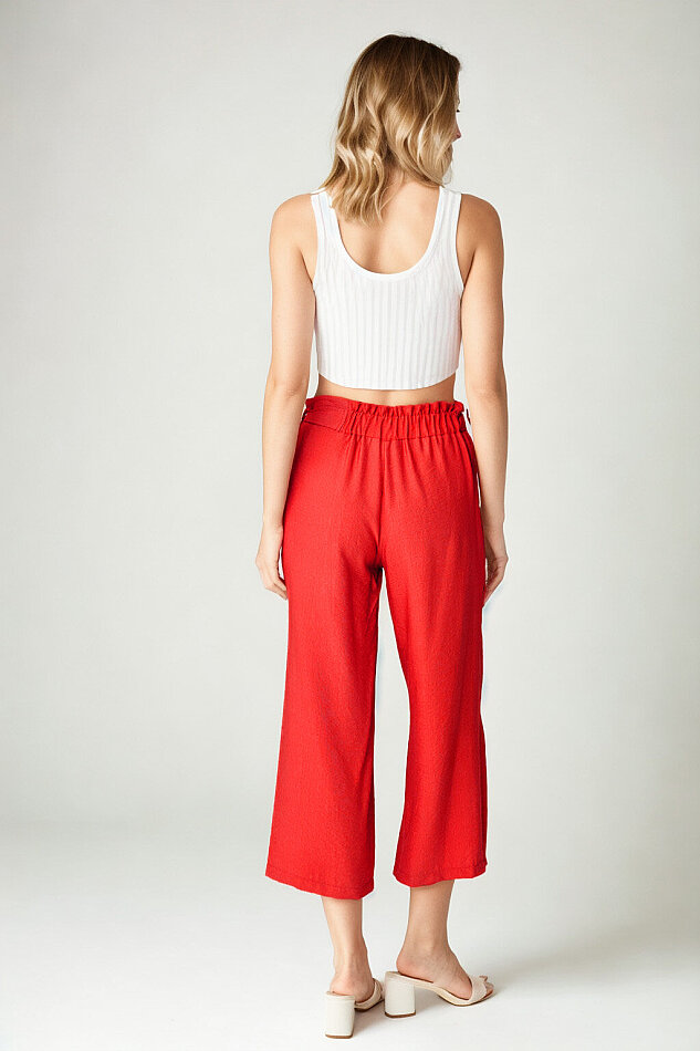 Belde Kuşak Detaylı Geniş Paça Pantolon - 28