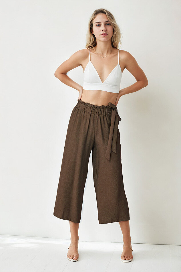 Belde Kuşak Detaylı Geniş Paça Pantolon - 30