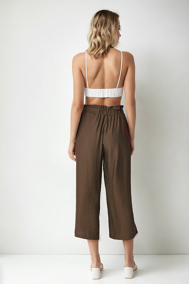 Belde Kuşak Detaylı Geniş Paça Pantolon - 32