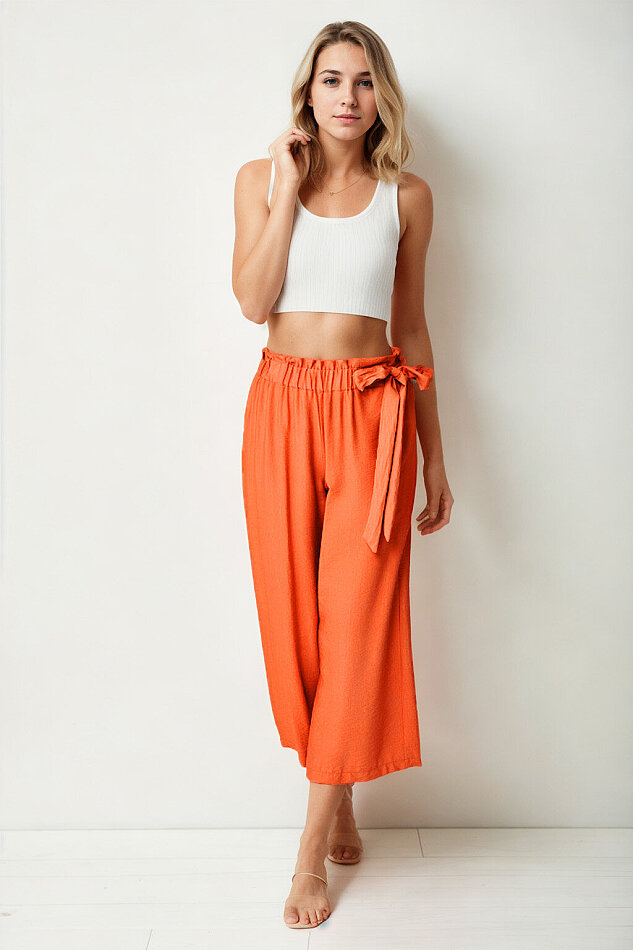 Belde Kuşak Detaylı Geniş Paça Pantolon - 33