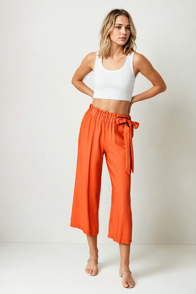 Belde Kuşak Detaylı Geniş Paça Pantolon - 35