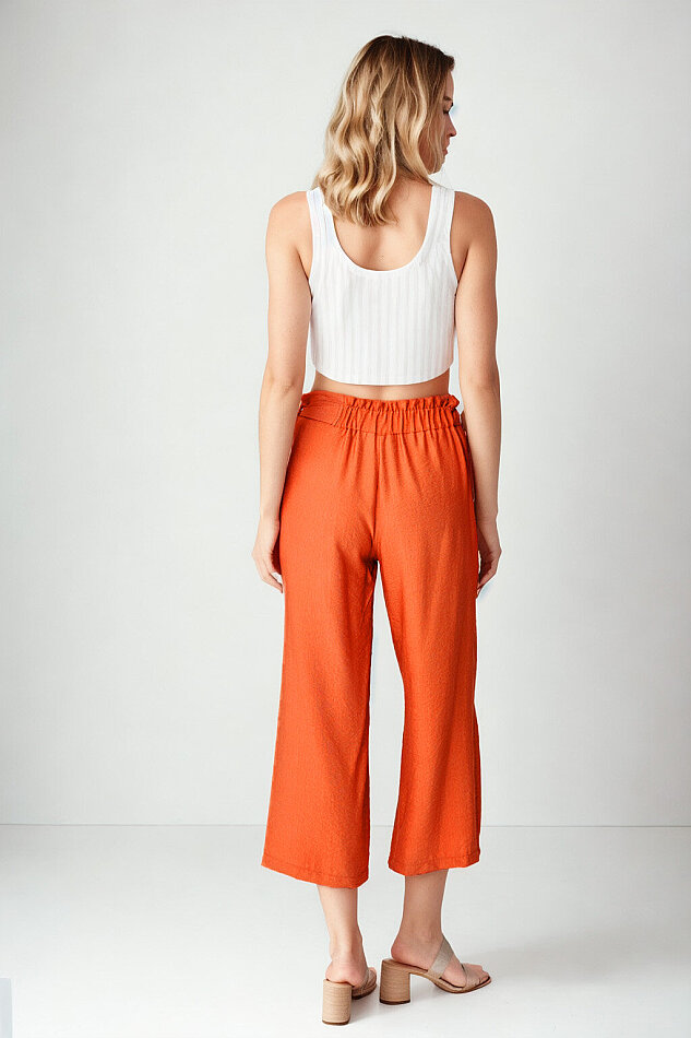 Belde Kuşak Detaylı Geniş Paça Pantolon - 36