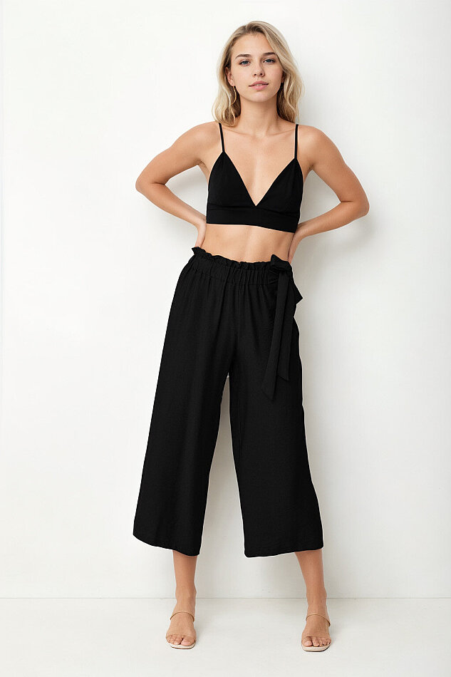 Belde Kuşak Detaylı Geniş Paça Pantolon - 37