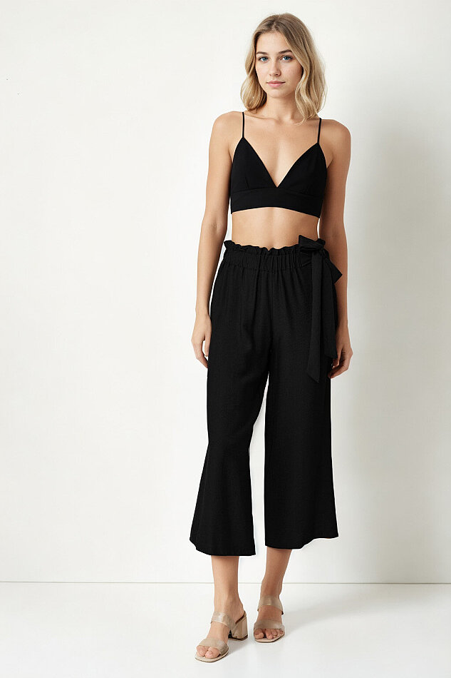 Belde Kuşak Detaylı Geniş Paça Pantolon - 39