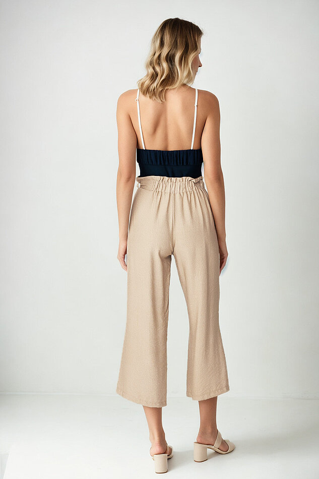 Belde Kuşak Detaylı Geniş Paça Pantolon - 45