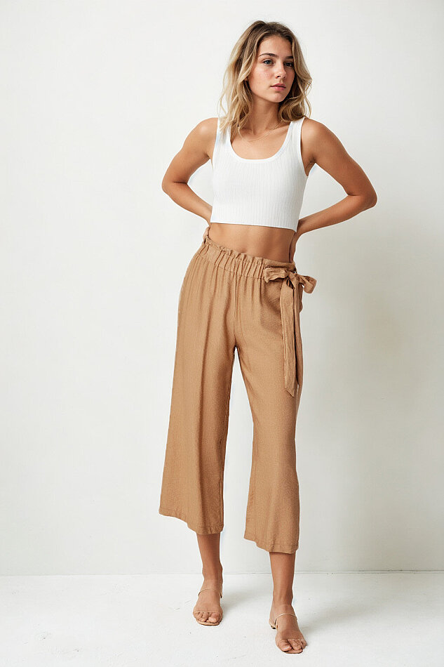 Belde Kuşak Detaylı Geniş Paça Pantolon - 47
