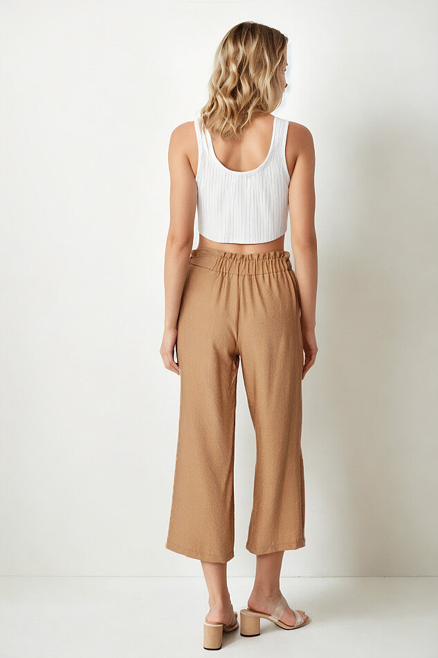 Belde Kuşak Detaylı Geniş Paça Pantolon - 50