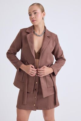 Belden Bağlamalı Süet Ceket - Thumbnail (6)