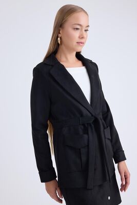 Belden Bağlamalı Süet Ceket - Thumbnail (13)