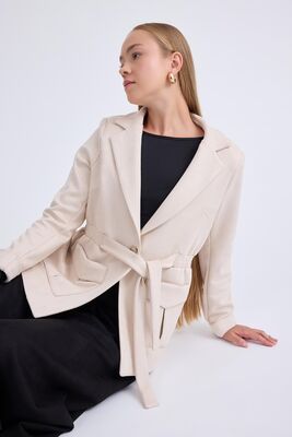 Belden Bağlamalı Süet Ceket - Thumbnail (20)