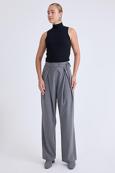 Beli Bağcıklı Geniş Paça Pantolon - 1
