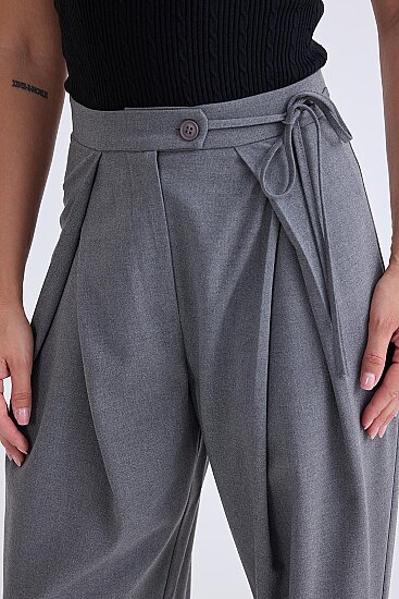 Beli Bağcıklı Geniş Paça Pantolon - 2