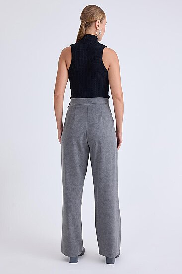 Beli Bağcıklı Geniş Paça Pantolon - 4