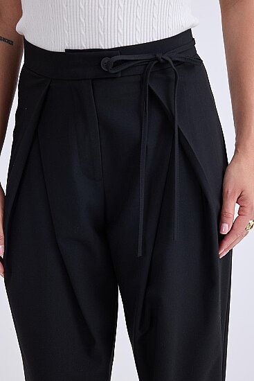Beli Bağcıklı Geniş Paça Pantolon - 6