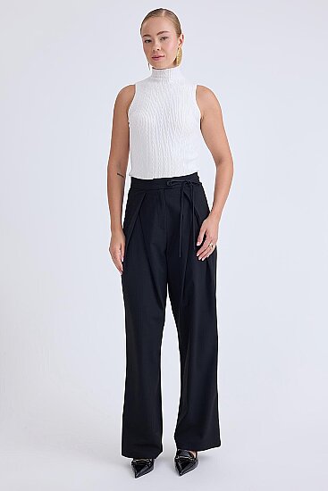 Beli Bağcıklı Geniş Paça Pantolon - 5