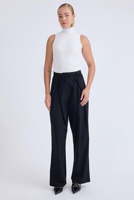 Beli Bağcıklı Geniş Paça Pantolon - Thumbnail (4)